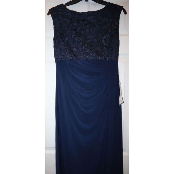 Alex Evenings Sz 8 Navy Embroidered Lace Bodice Cap Sleeve Full Length Dress $26 - Picture 4 of 9